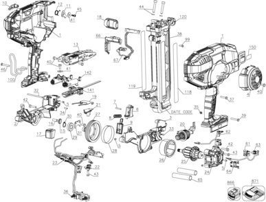 Part Location Diagram of 90624199 DeWALT PCB SUPPORT